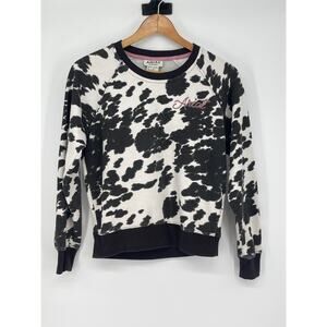 Ariat Real Brown Cow Print Hide Crew Sweatshirt Size XS Cowgirl Rodeo Country
